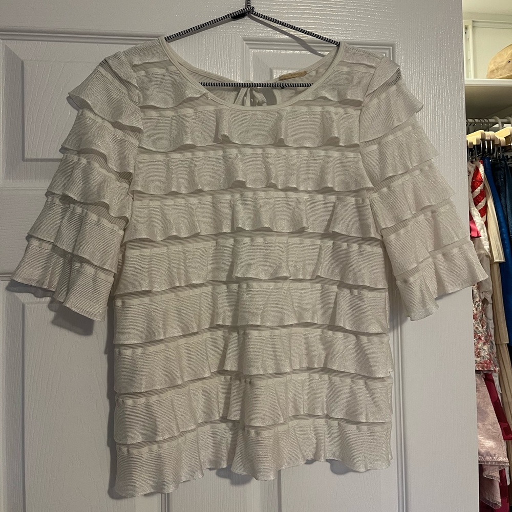 Anthropologie Cream Layered Ruffle Blouse size S fairy top Chloe style vintage